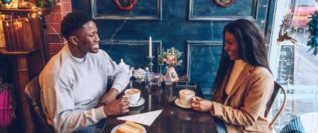 A couple having a coffee and lunch in Sullivans Pontarddulais