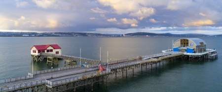 An overhead shot of Mumbles Pier