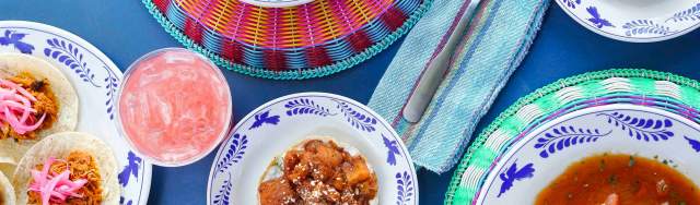 Overhead view of Mexican cuisine spread