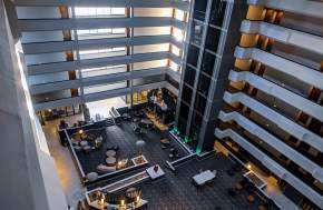 Looking down at a hotel lobby in Beaumont, TX