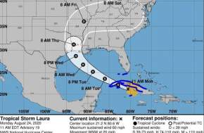 Image of Hurricane Laura Forecast as it moves along the Gulf of Mexico