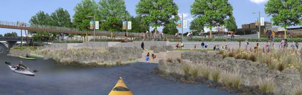 Rendering of Riverfront Park from Kayak perspective