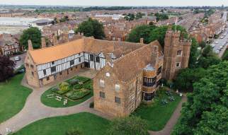 Gainsborough Old Hall from above with surrounding gardens