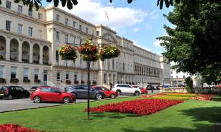 Municipal Offices Cheltenham with flowers displayed.