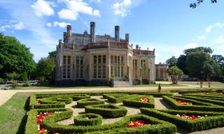 Front view of Highcliffe Castle and gardens
