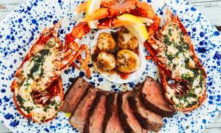 Surf & Turf on blue plate