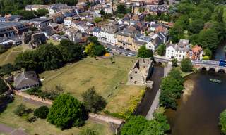 Drone shot of Christchurch Castle Street, showing an aerial view of the Norman House