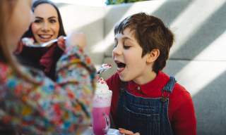 Family eating in cafe