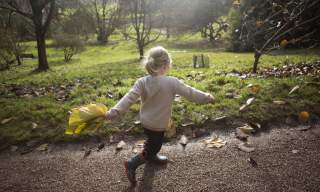 Child with leaves at Killerton