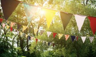 decorative bunting in forest