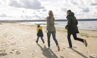 family, beach, autumn