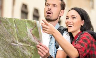 Couple looking at a map