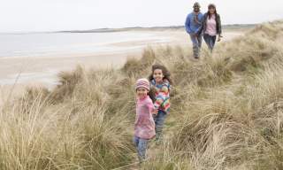 family, beach, autumn