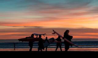 surfing, family, sunset