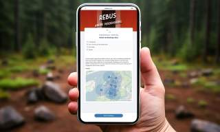 En person holder opp en mobil som viser KulturPunkter og en rebus om 2. verdenskrig.