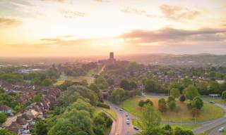 Sunrise above a cathedral in Guildford