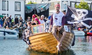 Pirate boat in Farsund during annual Kaperdagene festival