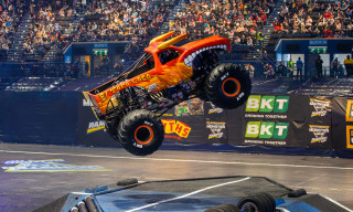 Monster Jam Monster Truck flying into the air