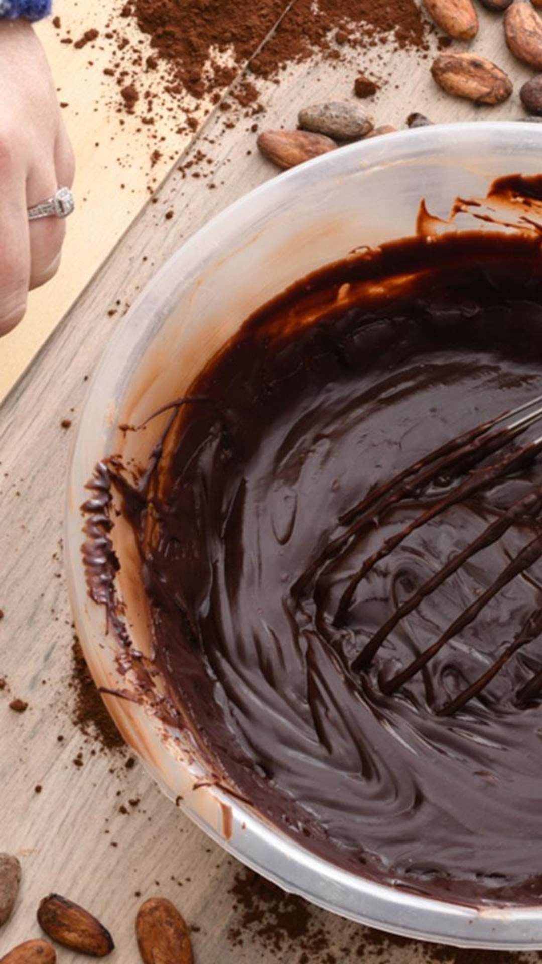 A bowl of melted chocolate and truffles at The Chocolate Manor
