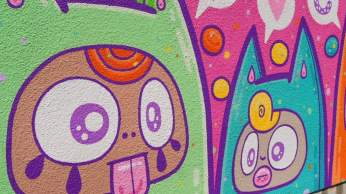 Colourful mural by Ejits at Weston Wallz