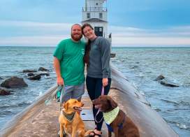 That Wisconsin Couple on at the Manitowoc Lighthouse with two dogs