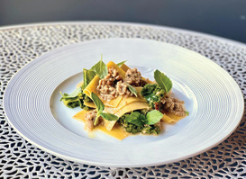 a plate of food on a texture table