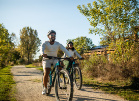 two people biking in Havenwoods State Park