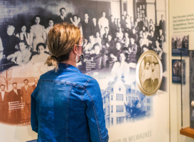 woman looking at an exhibit