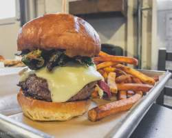 The Abridged Burger served with fries from Abridged Beer Company in Knoxville, TN