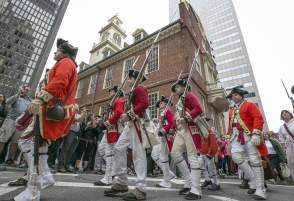 Reenactors marching in Boston, MA for Harborfest