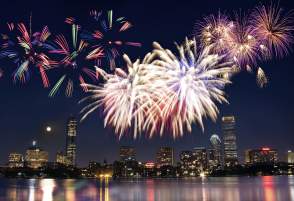 July 4th fireworks boston skyline