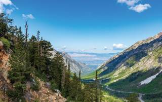 View from the mountains down a canyon into the Salt Lake valley