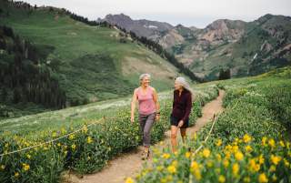 Image of two women walking through Alta Wildflowers