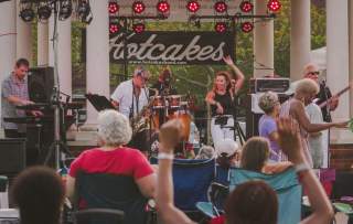 A crowd cheers during a concert
