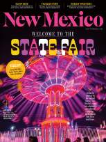 New Mexico Magazine September 2025 cover with a neon-lit swing ride at the State Fair.