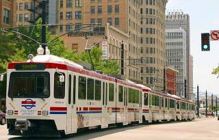 Trax passing 300 S in downtown Salt Lake