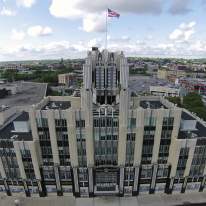 Bird's Eye View of Niagara Mohawk Building with Flag Blowing in Wind