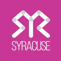 Visit Syracuse Logo in White with Pink Background