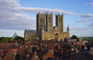 A view of Lincoln Cathedral from the Medieval Wall Walk at Lincoln Castle.