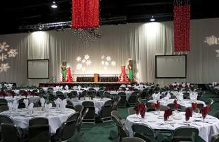 Conference room at the Mountain America Expo Center set for large banquet