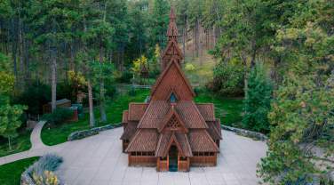 norwegian chapel surrounded by forest in rapid city, sd