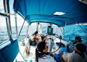 Friends sailing on the ocean