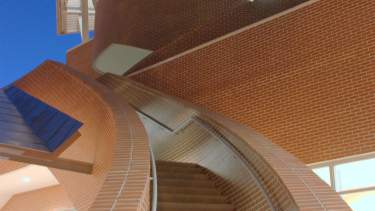 Staircase to the top of the Mississippi Sound Welcome Center at the Ohr-O'Keefe Museum of Art