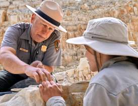 Arvid and student fossil quarry fossil butte