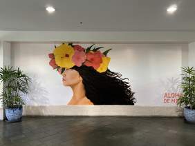 Picture of artwork mural of a girl wearing a lei