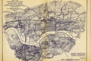 Map of the approaches and defences of Knoxville, Tenn., showing the positions occupied by the United States & Confederate forces during the siege.