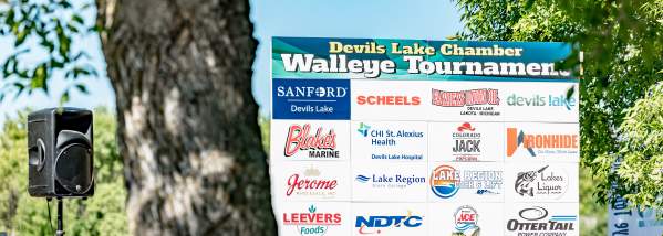 Devils lake summer 2022 - Walleye Festival sign