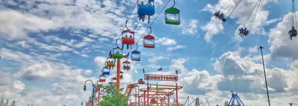 the NYS Fair Ski Lift with blue skies