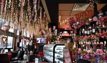 Picture of Astoria Cafe decorated for Valentine's Day
