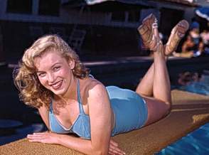 Marilyn Monroe on diving board at Raquet Club in 1947